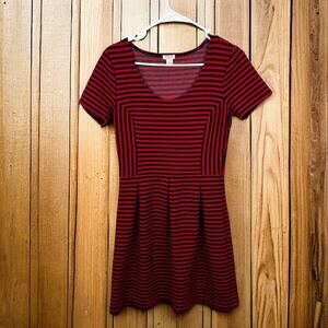 J Crew Women's Sz 4 Red Blue Short sleeve Striped Mini Dress Pleated Skirt